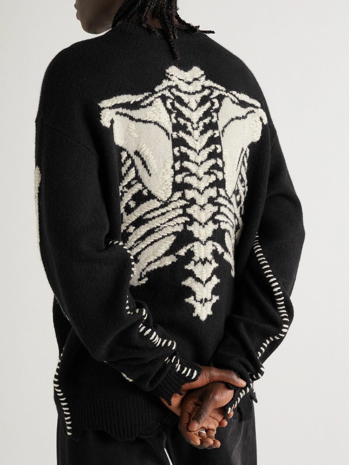 SAINT Mxxxxxx - VLONE Distressed Intarsia Wool Sweater - Black
