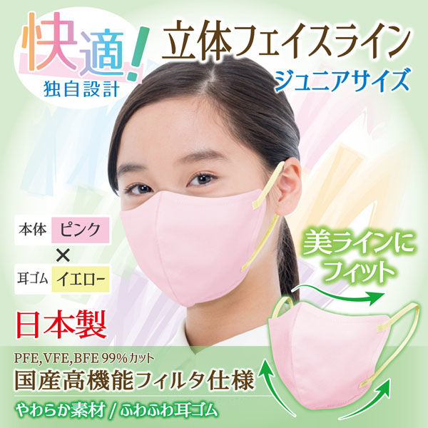 立体フェイスラインマスク 7枚入 ジュニア ピンク×イエロー 3袋セット