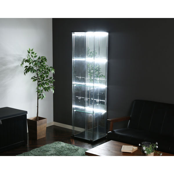 不二貿易 ガラスコレクションケース 4段 背面ミラー LED 幅425×奥行365