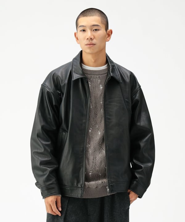 BEAMS Leather Zip Blouson [Wide Fit BEAMS (Blouson Leather Blouson