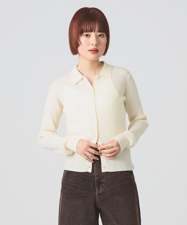 Ray BEAMS（レイ ビームス）リブ ポロ カーディガン（トップス
