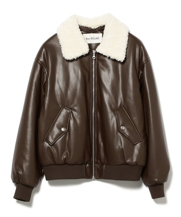 Ray BEAMS（レイ ビームス）フェイクレザー ナカワタボマー ブルゾン
