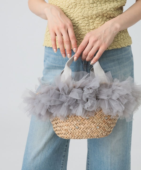 Ray BEAMS（レイ ビームス）フリル ビジュー カゴ バッグ（バッグ カゴ