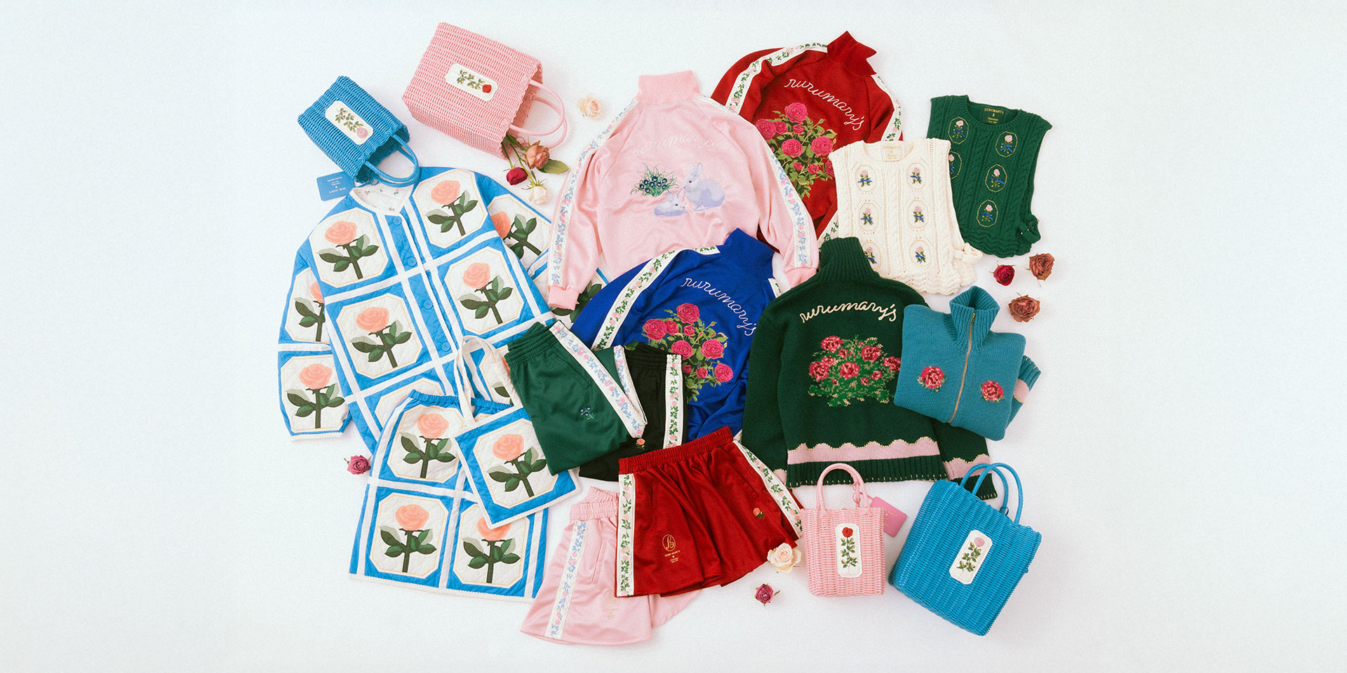 BEAMS RURU MARY'S お花のティグレ ジャージ パンツ ピンク RURU