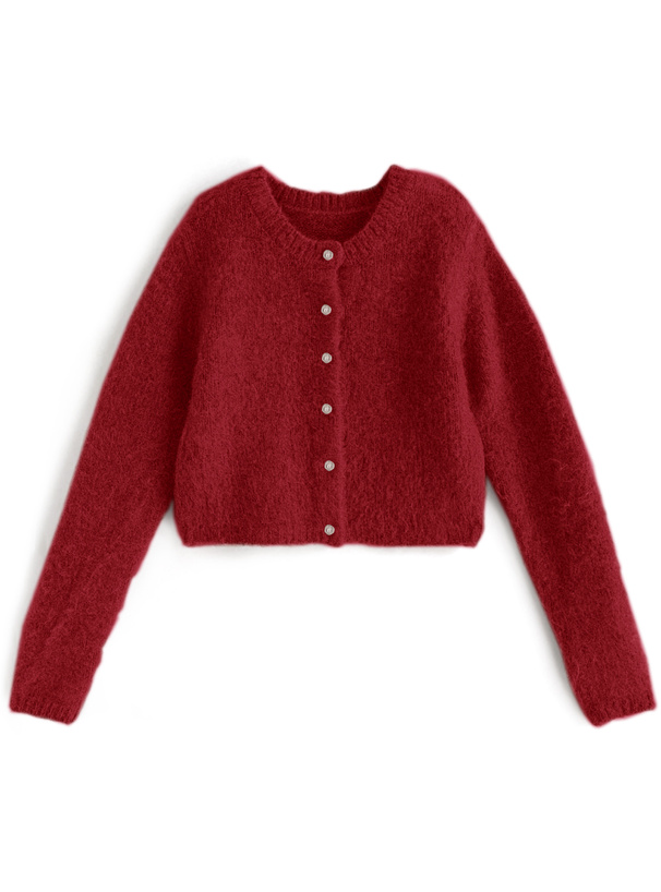 ウール混モヘヤタッチショート丈ニットカーディガン[an1232