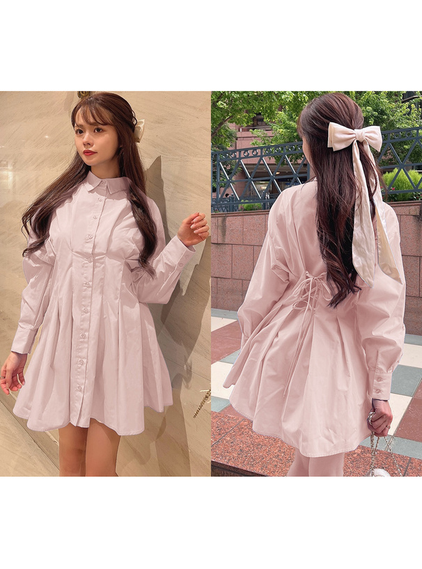 バックレースアップタックシャツミニワンピース[ai118] | レディース