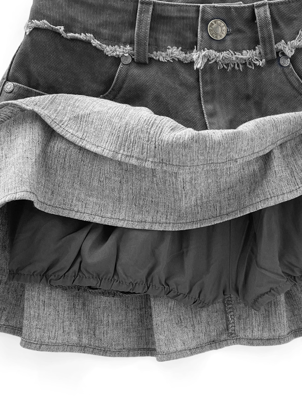 インパン裏地付きデニムフリルミニスカート[at2435] | レディース