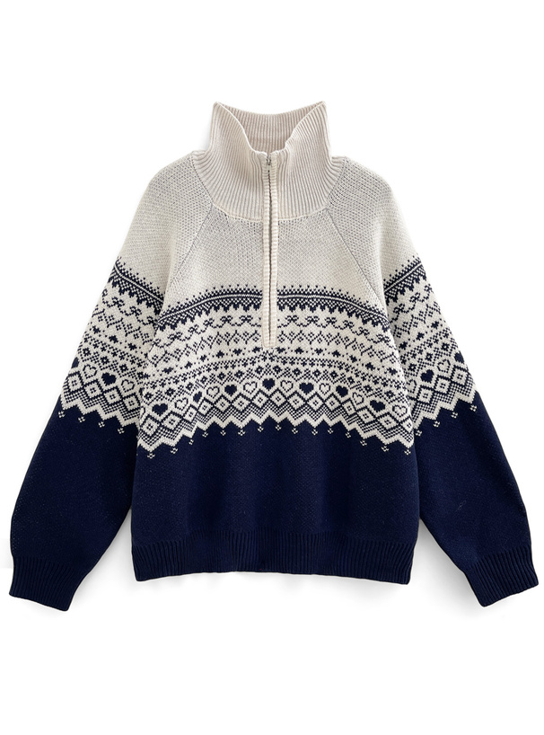 ノルディック柄ハーフジップニットトップス[gn330] | レディース