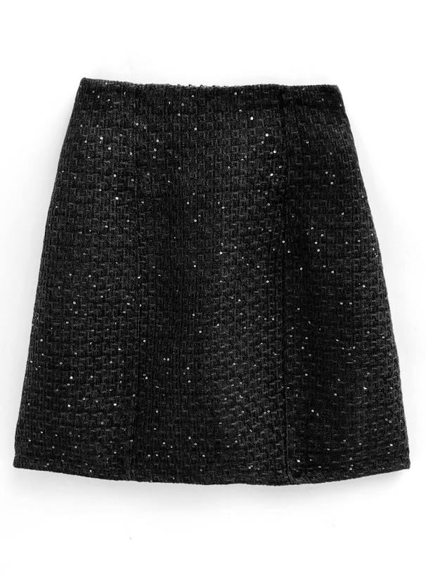 インパン裏地付きスパンコールツイードミニスカート[dk1254