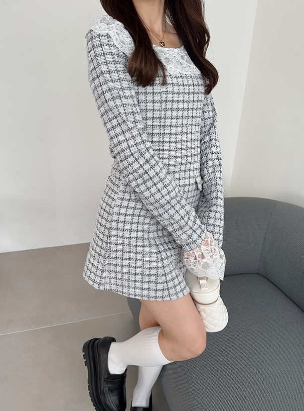 チェック柄レースドッキングミニワンピース[dk1316] | レディース