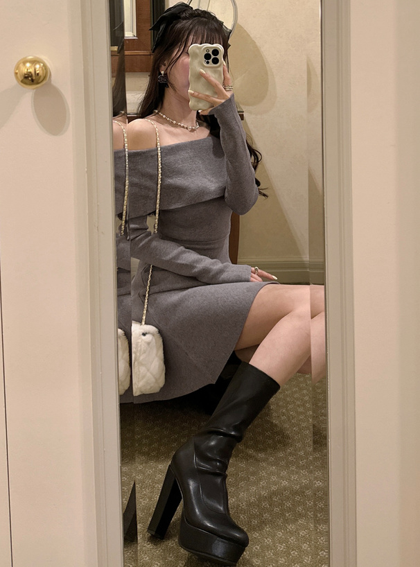 オフショルダーニットフレアワンピース[dr661] | レディース