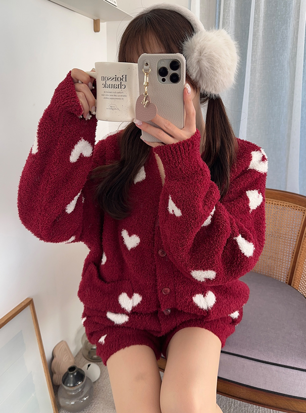 ハート柄カーディガン×ショートパンツセットアップ[dr749