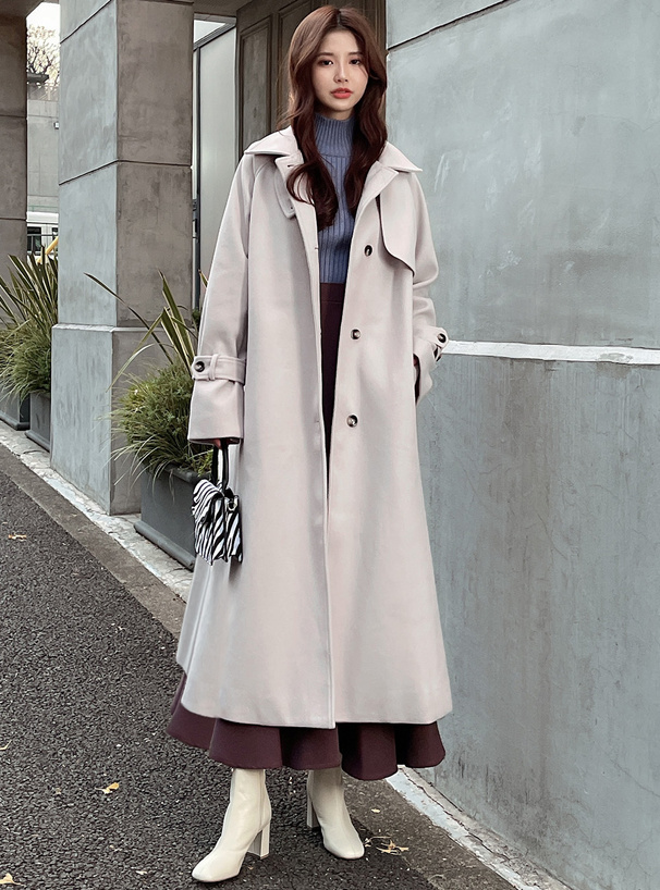 リボンベルト付きフェイクウールトレンチコート[k9049x] | レディース