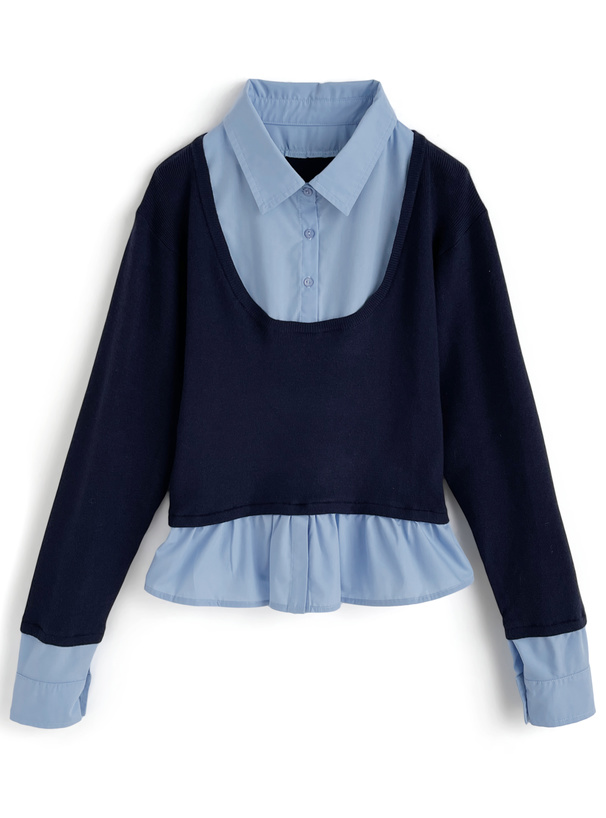 シャツレイヤード風ニットトップス[on366] | レディースファッション