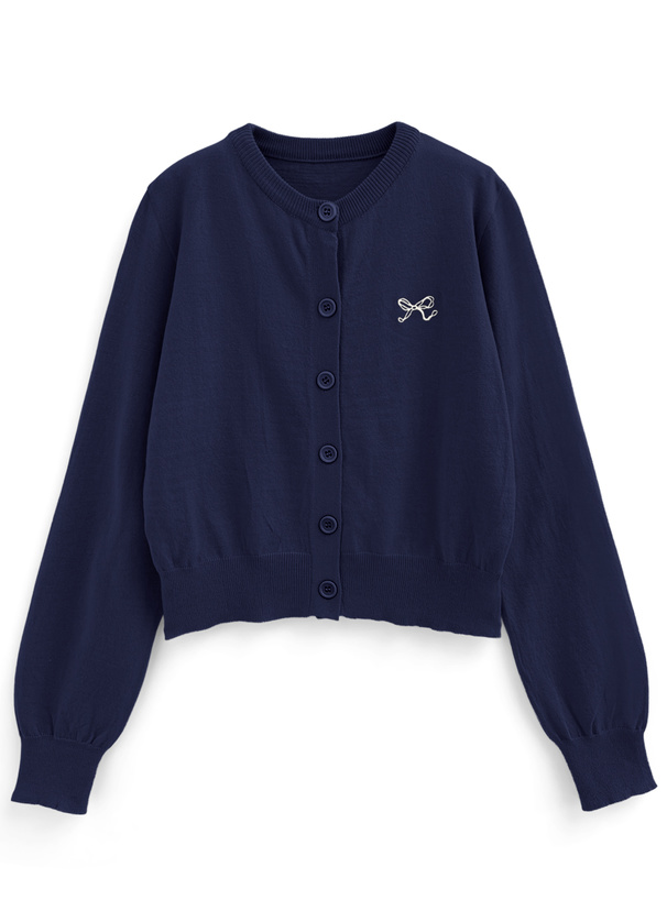 リボン刺繍ショート丈ニットカーディガン[sd053] | レディース