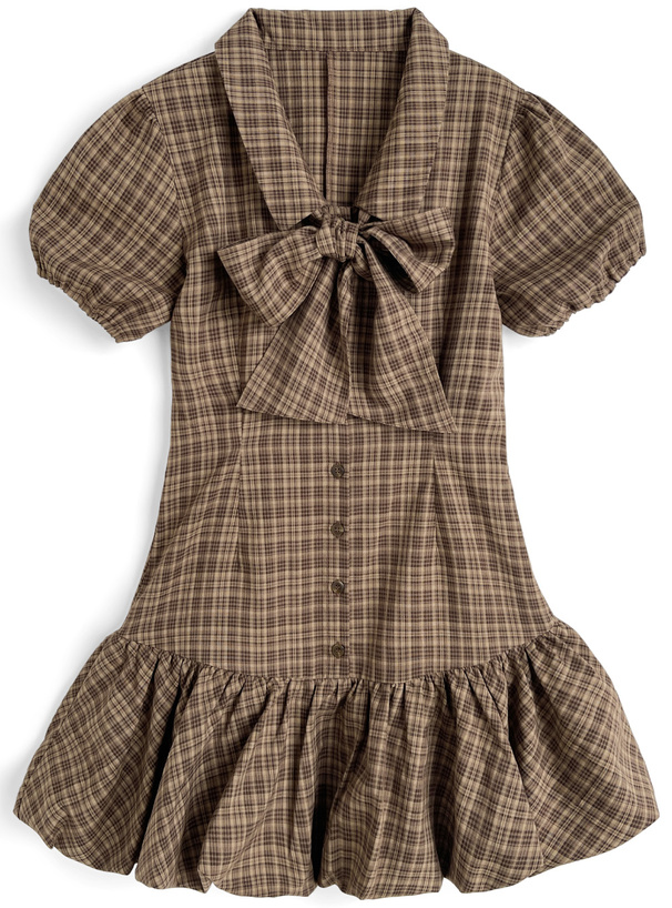 リボン付き2Wayチェック柄バルーンミニワンピース[ta286] | レディース