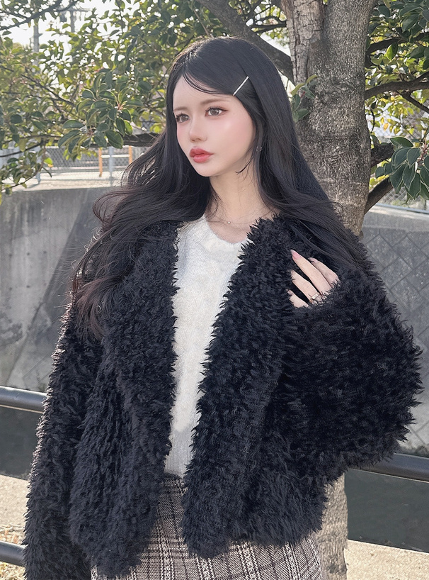 ショート丈ファージャケット[ze817] | レディースファッション通販の