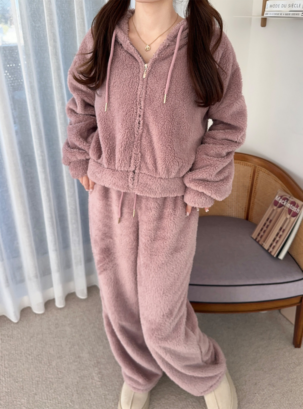 フードジップパーカー×ロングパンツボアセットアップ[ze882