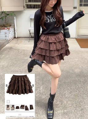 インパン裏地付きスエードティアードミニスカート[dk1538