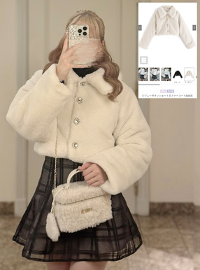 ビジューボタンショート丈ファーコート[kd43] | レディース