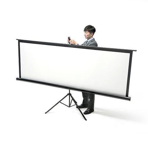 100インチ 三脚式スクリーン／16:9／4K対応／折りたたみ式で設置簡単