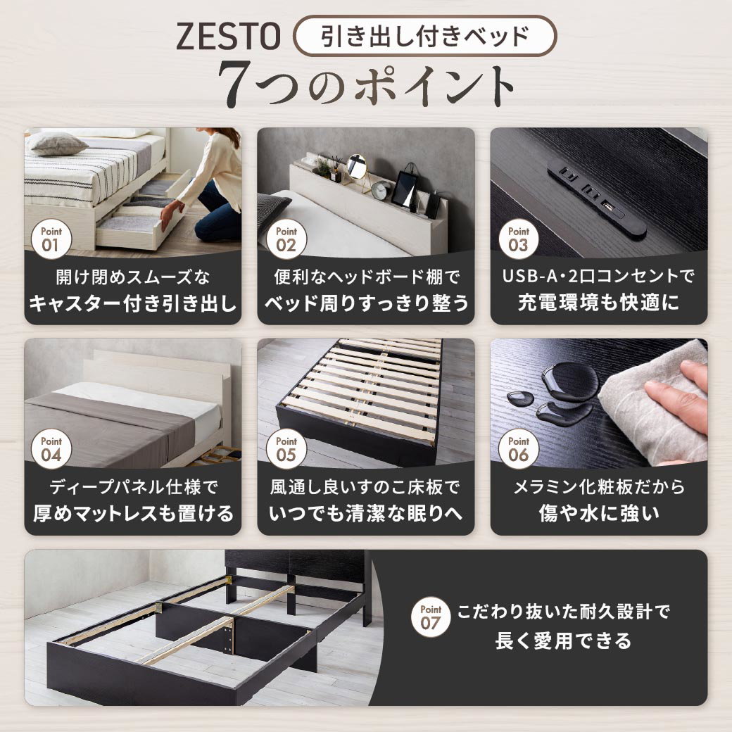 ベッド 収納 クイーンベッド マットレス付き 収納付き USBコンセント