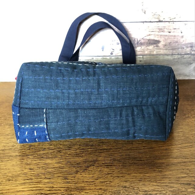 古布パッチワーク刺し子かばん 正藍染抜染 招き猫B No2 | iichi 日々の