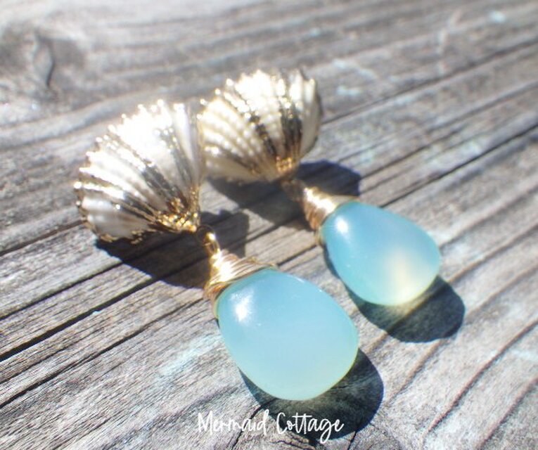 Mermaid Shell Earrings シーブルーカルセドニー☆ピアス☆ | iichi