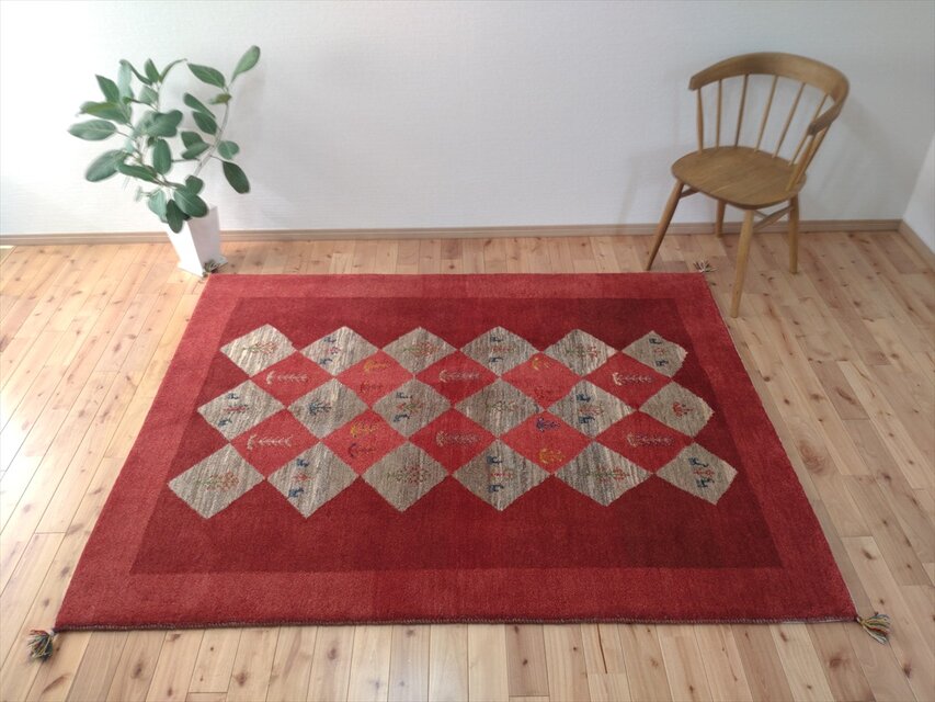 ペルシャ ギャッベ リビング アマレバフト 197x157cm 絨毯 ラグ 赤