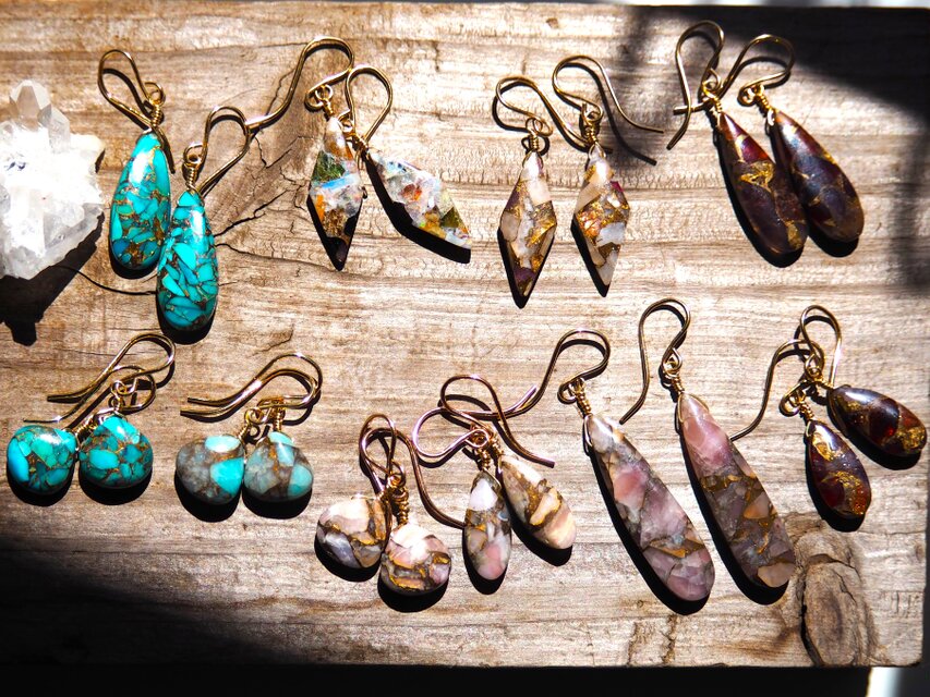 オイスターコッパーターコイズピアス 14kgf ペアシェイプ