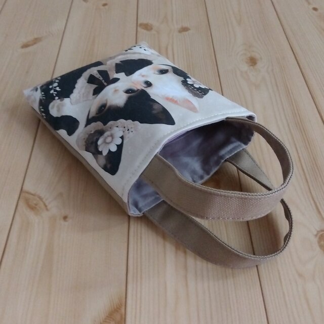 猫 パネル生地のミニミニトートバッグ ベージュ 871 | iichi 日々の