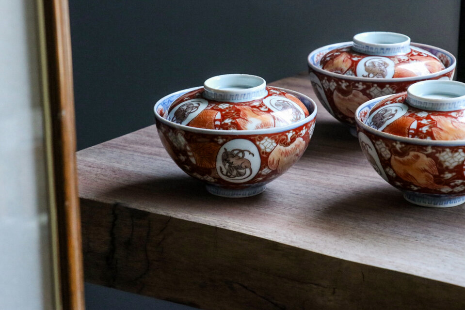 古伊万里 染錦小槌鼠文蓋茶碗 明治時代 E680B | iichi 日々の暮らしを