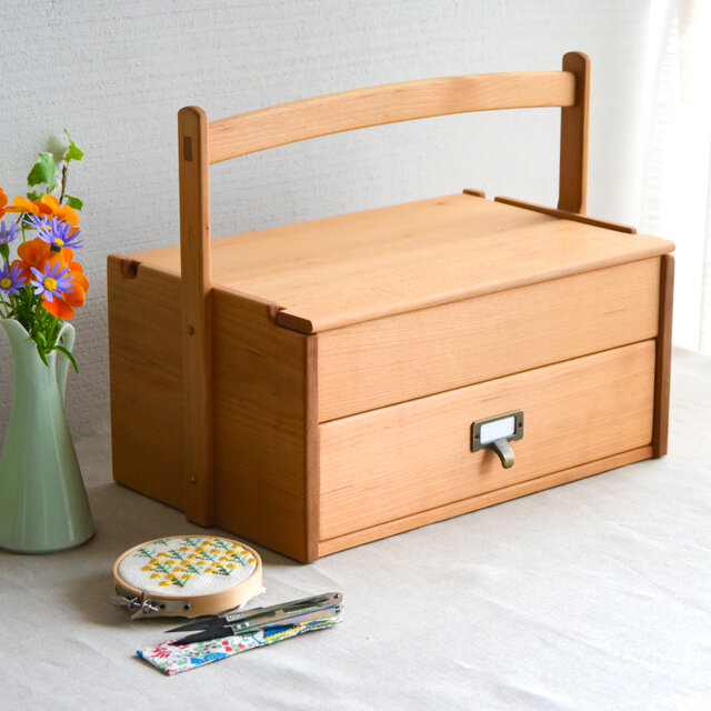 山桜の裁縫箱 ソーイングボックス 道具箱 レトロ真鍮つまみ | iichi