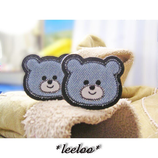 デニムの水色くまさん☆顏ワッペン☆2枚セット-6 | iichi 日々の