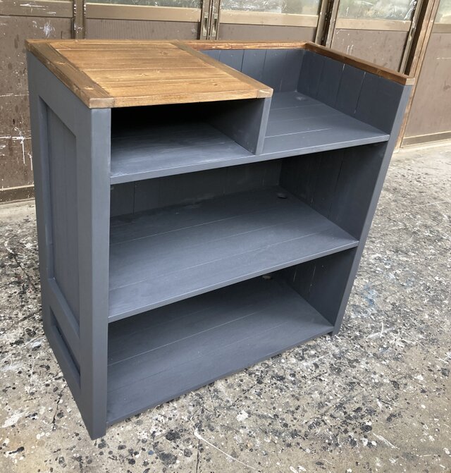 受注製作☆シェルフ付き☆ブルーグレー＆ダーク☆レジ凹みカウンター