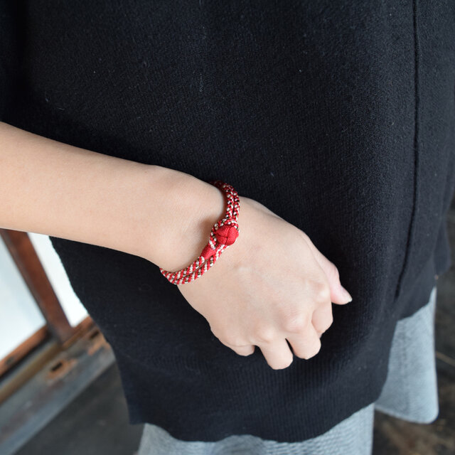 腕サイズ15cm】レッド 正絹 組紐 くみひも 小田巻 ブレスレット 腕輪