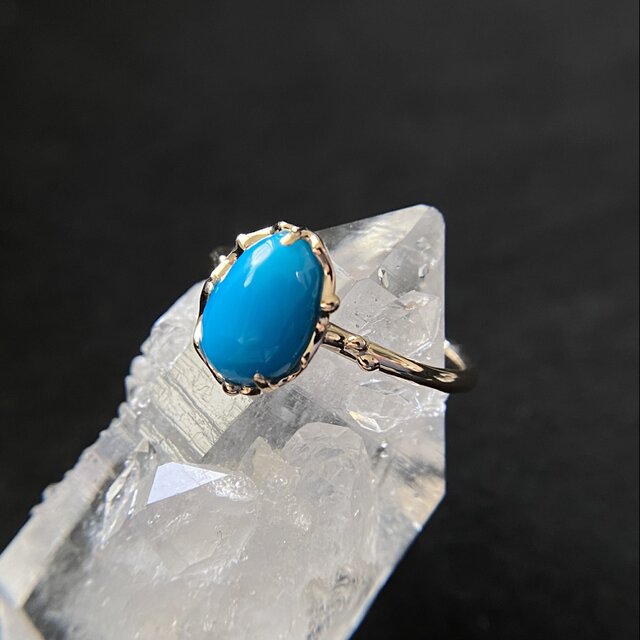 K10 天然トルコ石リング #9 スリーピングビューティー産原石から磨いた