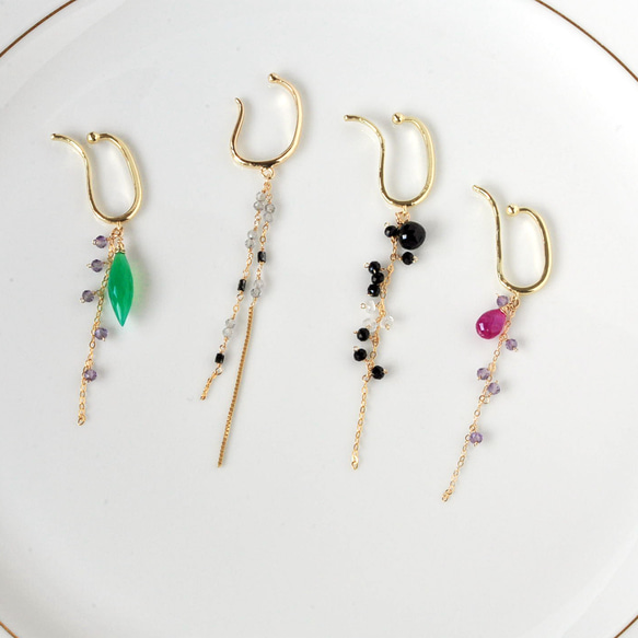 14kgf/天然石イヤーカフ・ブラックスピネル | iichi 日々の暮らしを