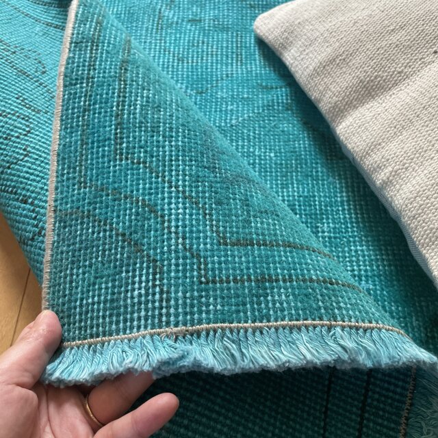 トルコヴィンテージラグ ターコイズブルーグリーン 204×103 オーバー