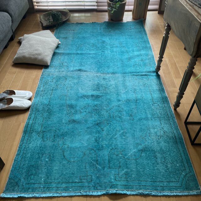 トルコヴィンテージラグ ターコイズブルーグリーン 204×103 オーバー