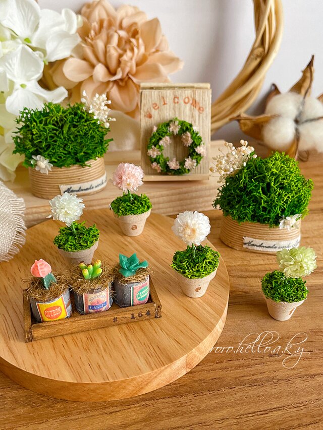 ミニチュア鉢植えフラワー大】ミニチュアインテリア ドライフラワー