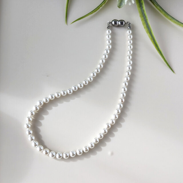 サージカルステンレス316(SUS)金具】6mm貝パールのネックレス ～ 金属