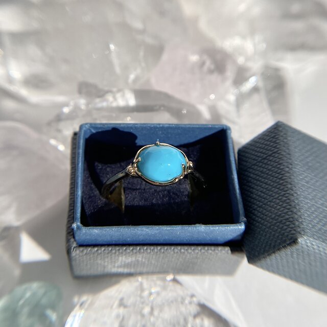 天然トルコ石リング 15.5号 スリーピングビューティー産原石から磨いた