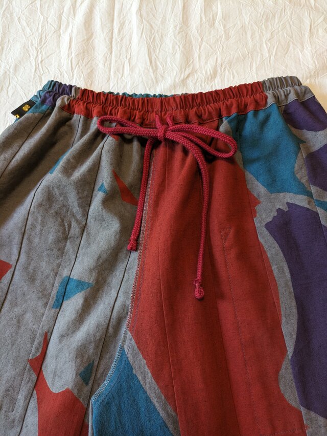 古布リメイク 大漁旗のピンタックワイドパンツ 柿渋染 大漁旗 時々堂