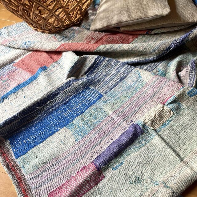 大判128×195 インド ヴィンテージカンタキルト ラリーキルト 夏カラー