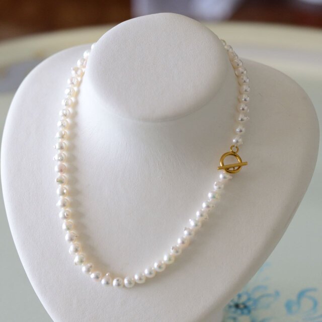 天使の羽】ツノツノパールネックレス6㎜-7㎜ホワイト系【あこや真珠