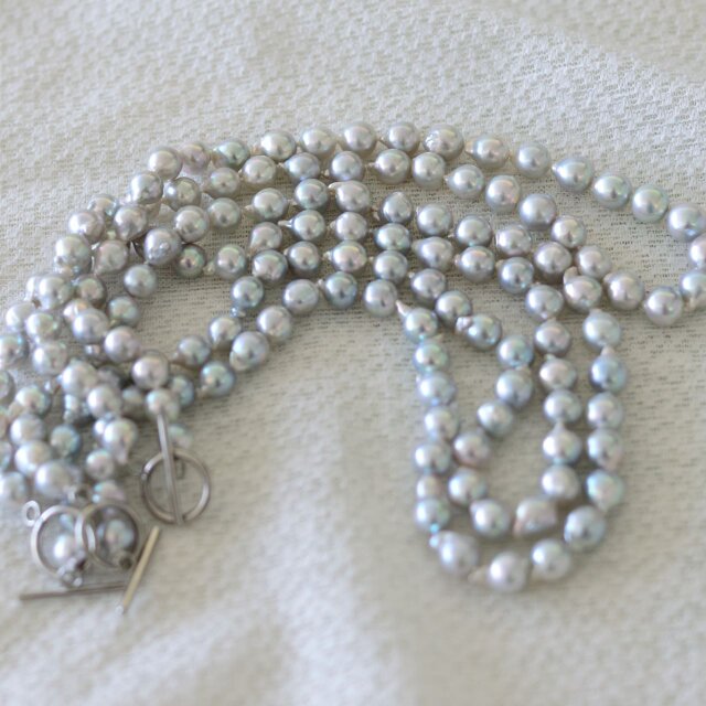 大珠バロックパールネックレス8-9㎜ブルー系【ゆったりサイズ49cm