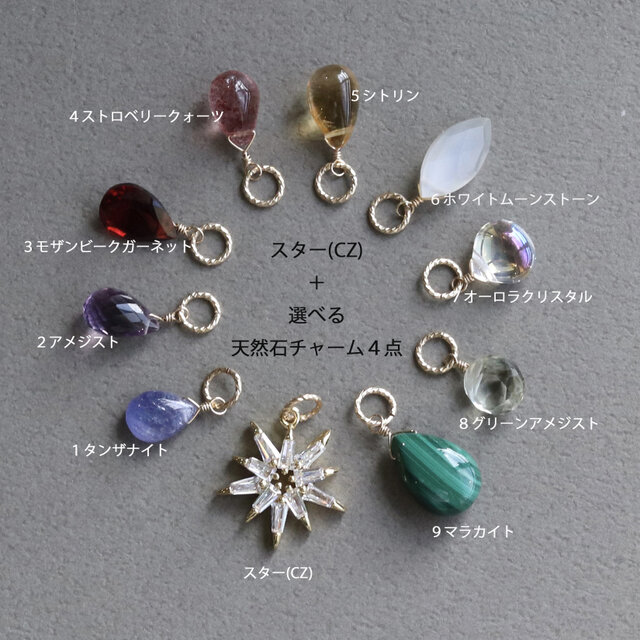 天然石チャーム4点が選べる＋スター（CZ） チャーム5点セット — Dress