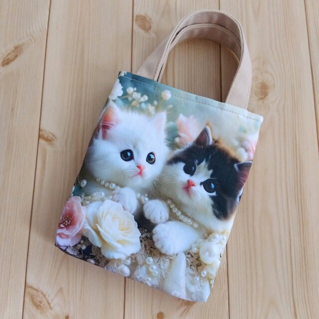 激レアねこと女の子パネル生地 ハンドメイド まちなしバッグ 布