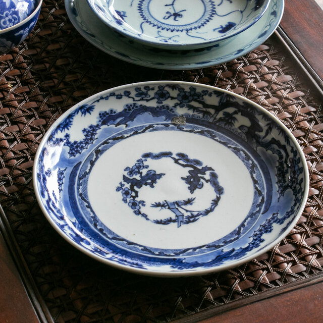 古伊万里 染付松竹梅文七寸皿 江戸後期 E910 | iichi 日々の暮らしを